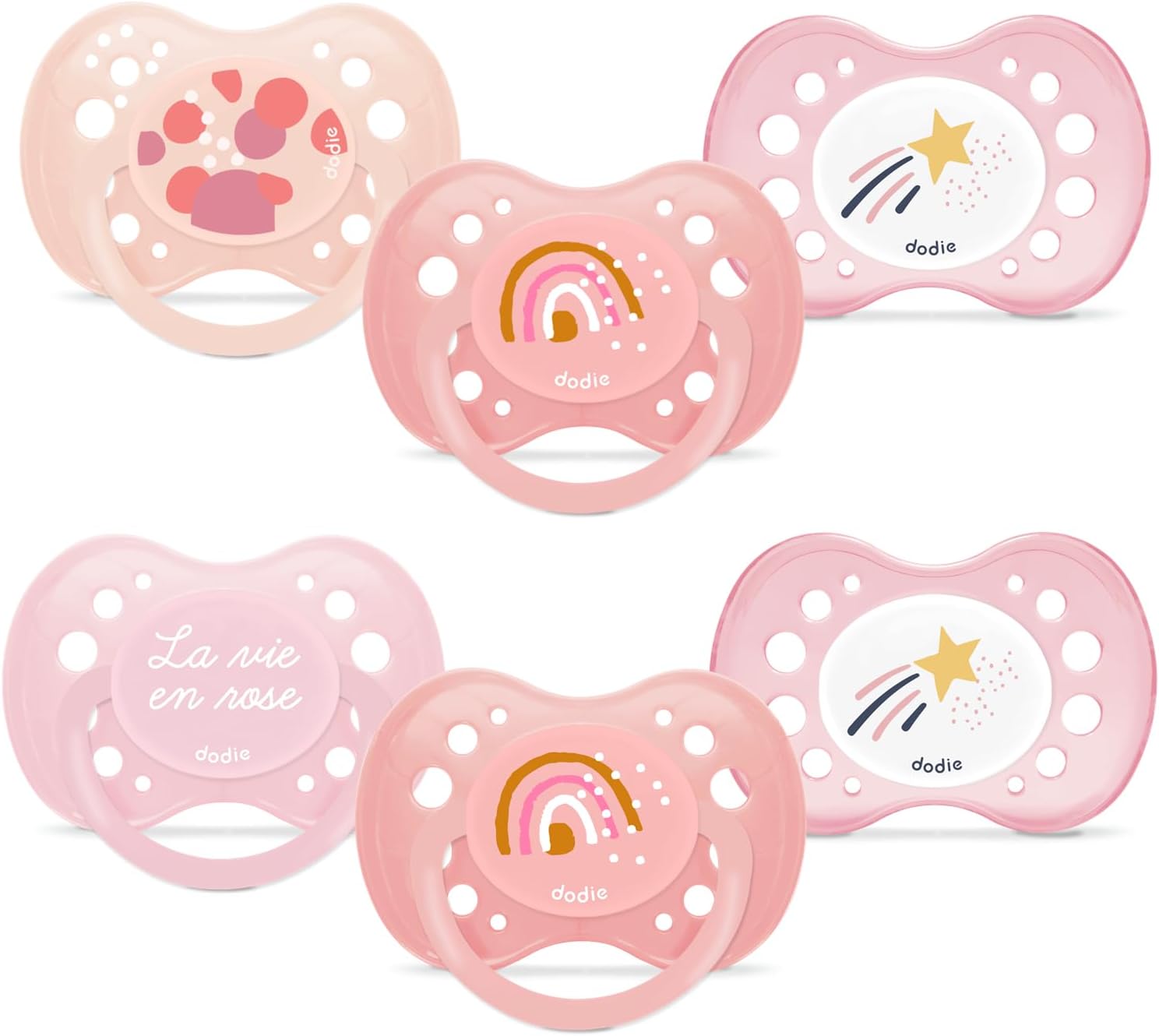 DODIE Lot de 6 Sucettes Anatomiques ESSENTIEL JOUR/NUIT +18 mois ROSE