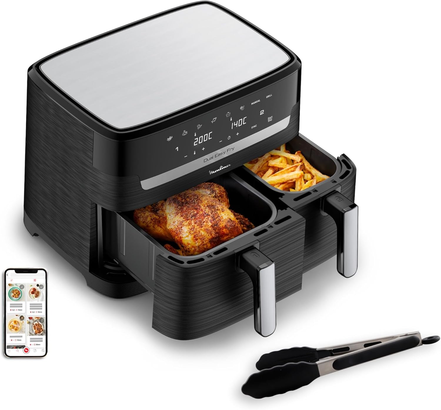 Moulinex Easy fry Essential inox, 8,3L, Jusqu'à 8 personnes, 7 Programmes intuitifs, Air Fryer, Repas complet, synchronisation, Économie d'énergie, Application dédiée, EZ9018F1