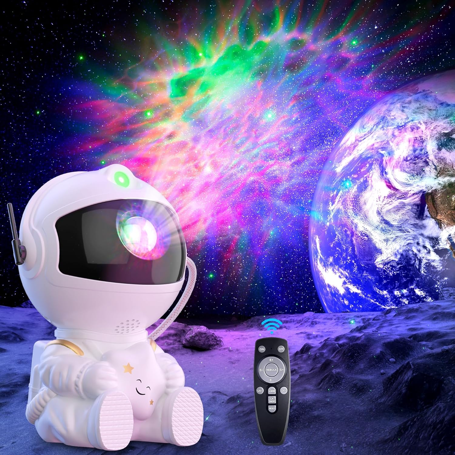 Veilleuse Enfant Projecteur Astronaute, Projecteur Ciel Étoilé Galaxie LED, Lampe Chambre Veilleuse Projecteur Bébé Plafond avec 8 Modes Rotation 360°, Télécommande Minuterie, pour Enfants et Adultes