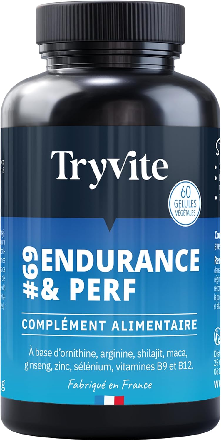Formule Endurance Homme – Pour Circulation Sanguine – Testo, Vigueur, Énergie – Shilajit, Maca, Ginseng, Arginine, Zinc – TRYVITE ENDURANCE & PERF – 60 Gélules