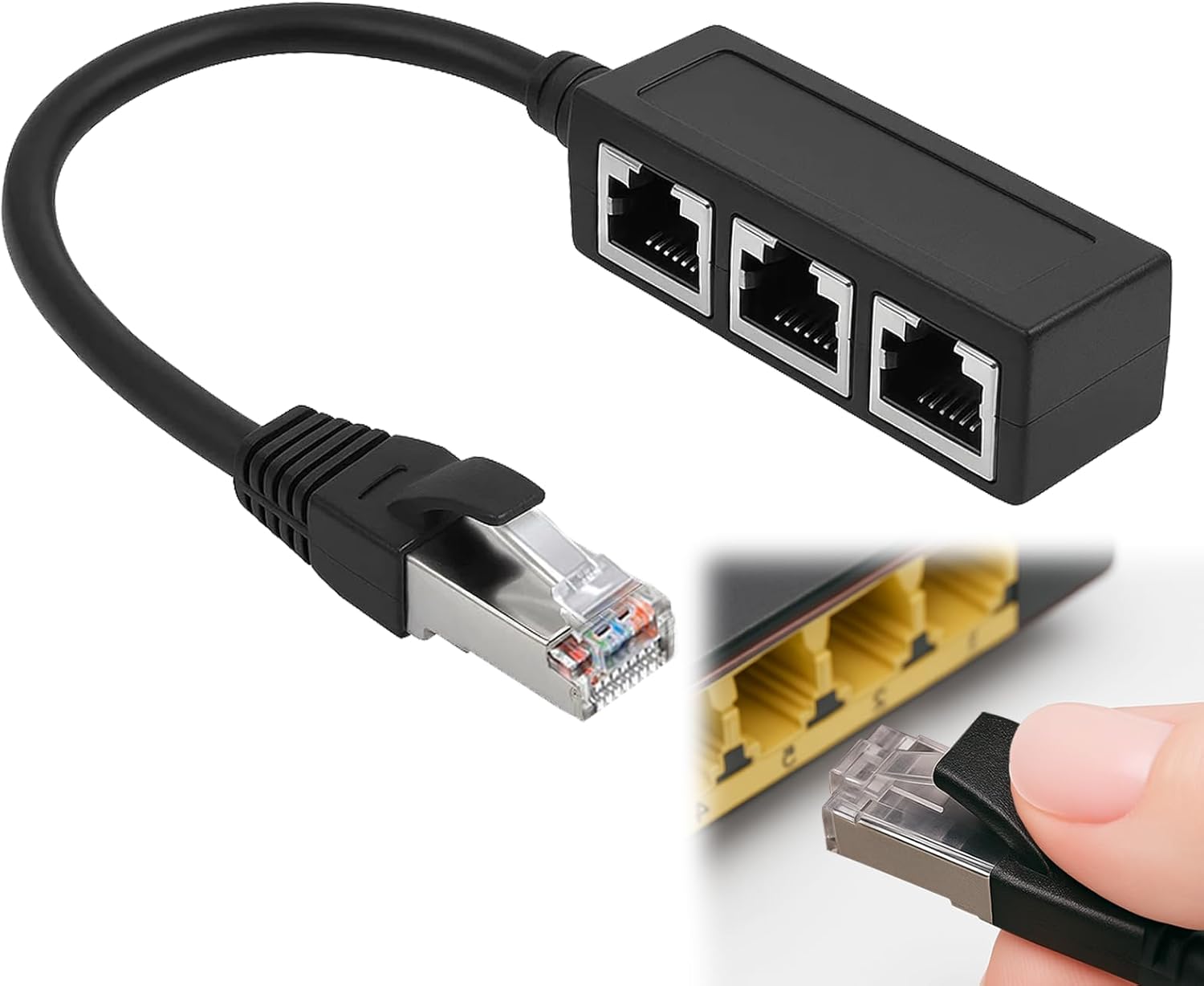Repartiteur RJ45, Repartiteur Cable Ethernet RJ45 Coupleur 1 Mâle vers 3 Femelles, Prise Multiprise Ethernet Adaptateur LAN Port Câble pour Cat5, Cat5e, Cat6, Cat7
