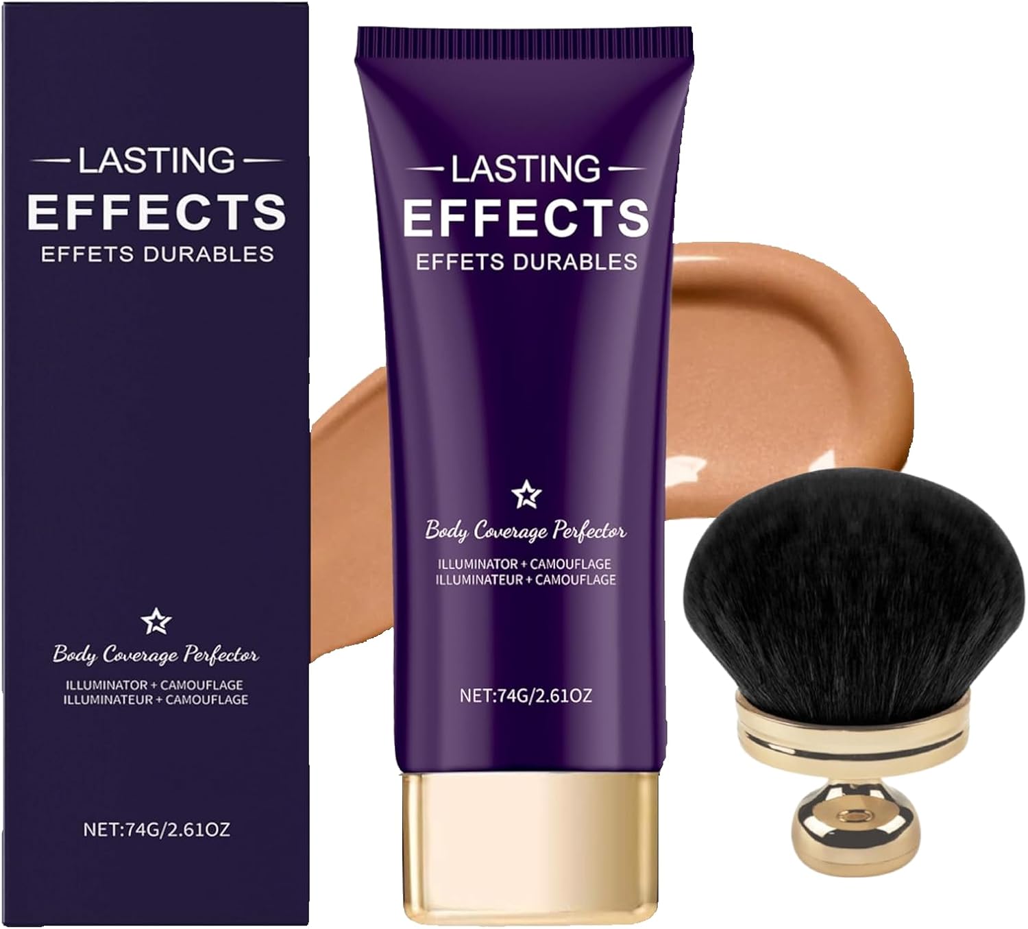 Creme All-Over Complexion Perfector,Creme Corps,Fond De Teint Jambes Waterproof Liquide,Fond De Teints Corps Résistante Au Transfert Avec Brush (Teint foncé Avec Brush)