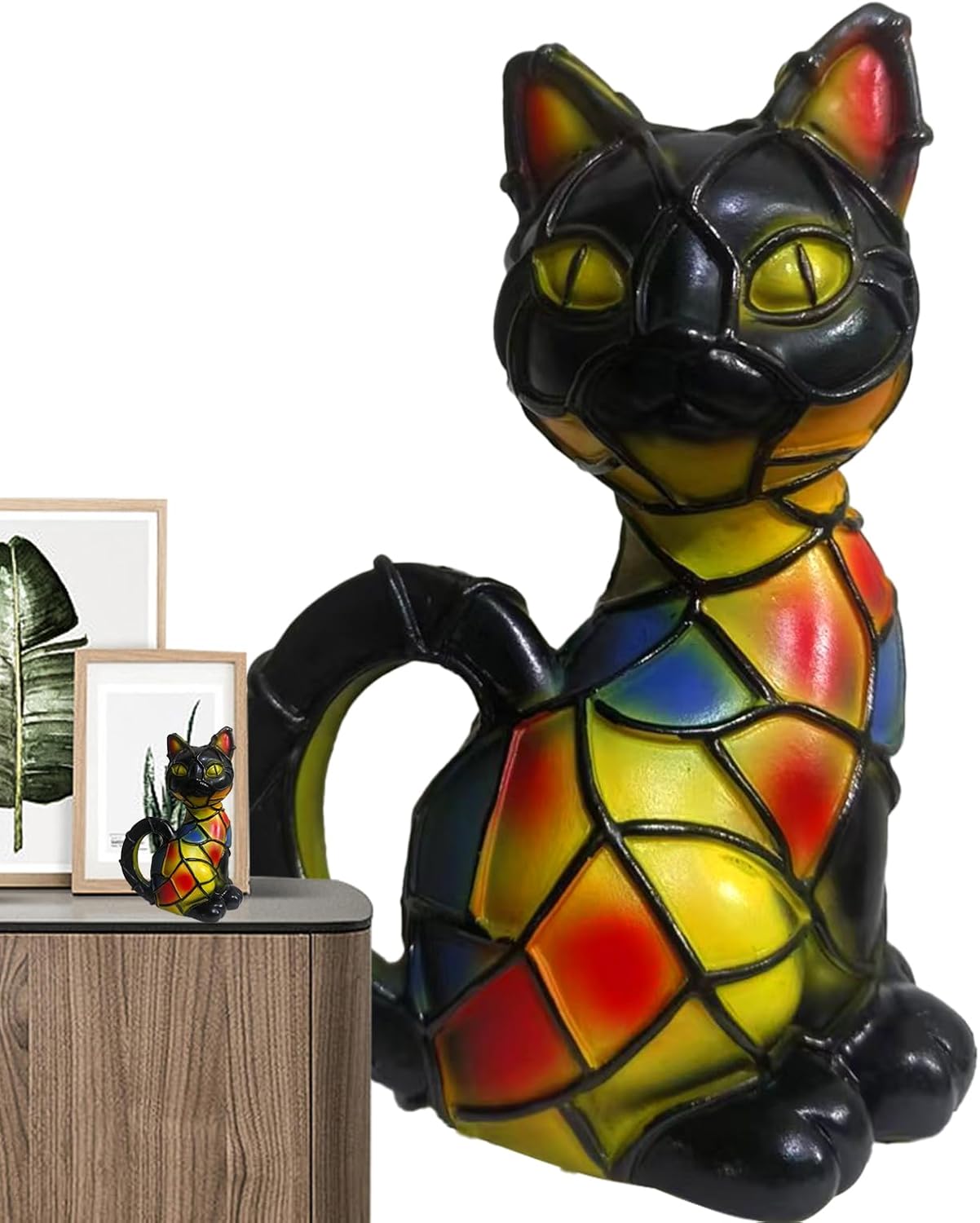 Lampe de table en résine, lampe de sculpture en résine faite à la main, éclairage de nuit coloré, chevet vintage en forme d'animal, lampes de chevet LED sur le thème des chats et des carlins, lampes