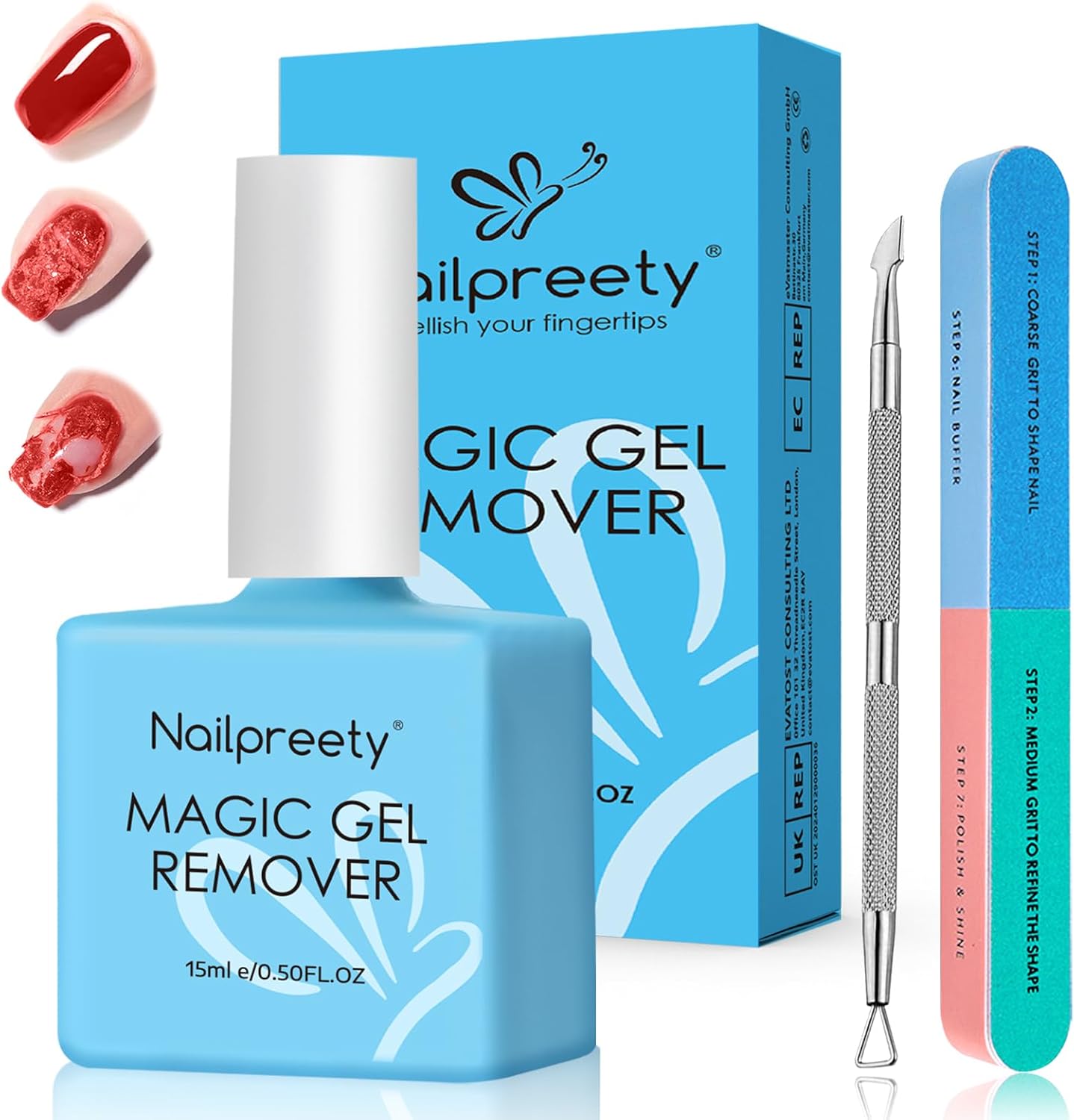 15ml Dissolvant Vernis Semi Permanent, Vernis Remover, Gel Nail Polish Remover 3-5 minutes,avec Lime à Ongles et Nail Cuticle Pusher