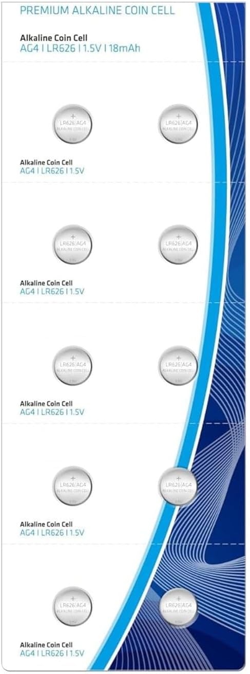 Pile AG4 - Lot de 10 Piles AG4 / LR626 / 377 – Piles Bouton Alcalines 1,5V pour Montres, Thermomètres, Jouets et Petits Appareils Électroniques
