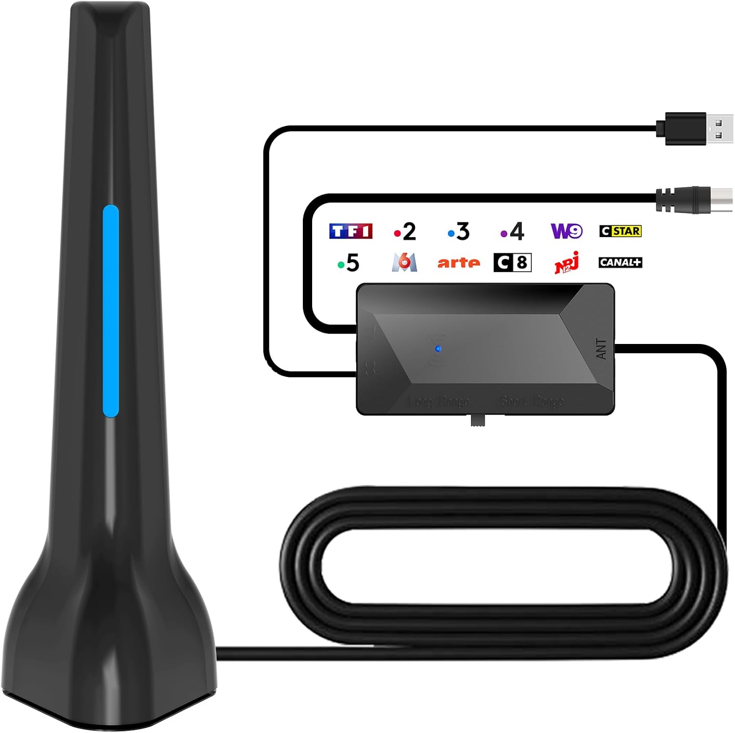 Antenne TV intérieur TNT HD Puissante - Antenne TV Intérieur Puissante TNT HD 2025,avec Base magnétique, Compatible avec Portable 4K 1080P avec amplificateur de Signal