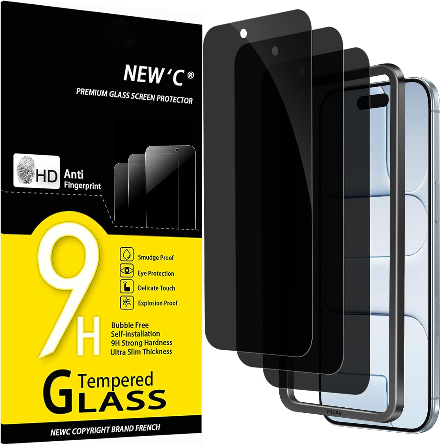 NEW'C Kit de 3, Verre Trempé Anti-Espion pour iPhone Air, iPhone 17 Air (6,5 Pouces) Protection écran efficace contre les Rayures-Angle de Confidentialité 28 Degrés- Outil d'installation facile inclus
