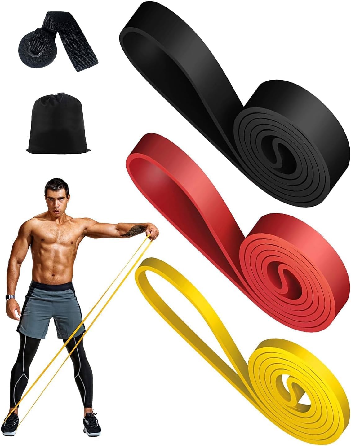 Élastique Musculation Zumhigh - Ensemble de 3 Bandes de Résistance avec Ancrage de Porte pour Entraînement Pilates, Yoga, Stretching, Rééducation Physique et Élastique Musculation Traction