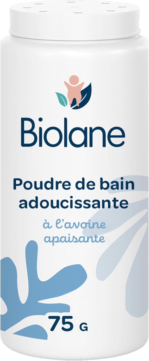 BIOLANE - Poudre de bain adoucissante - Bain bebe - Protège et Apaise - 100% d'Origine Naturelle - 75g - Dès la naissance - Fabriqué en France